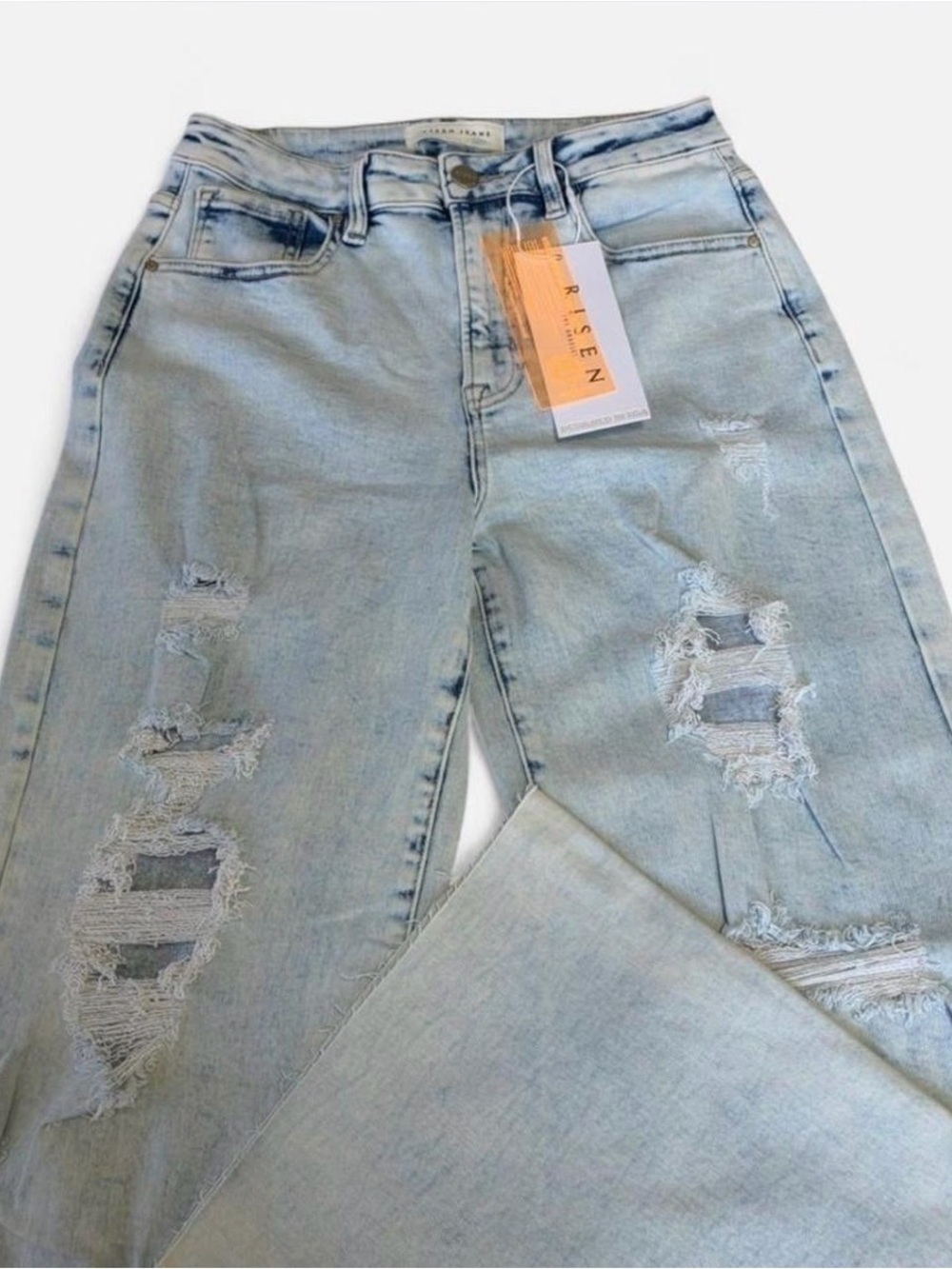 NWT Risen Light Wash Distressed Ripped Flare Jeans Size 7/28